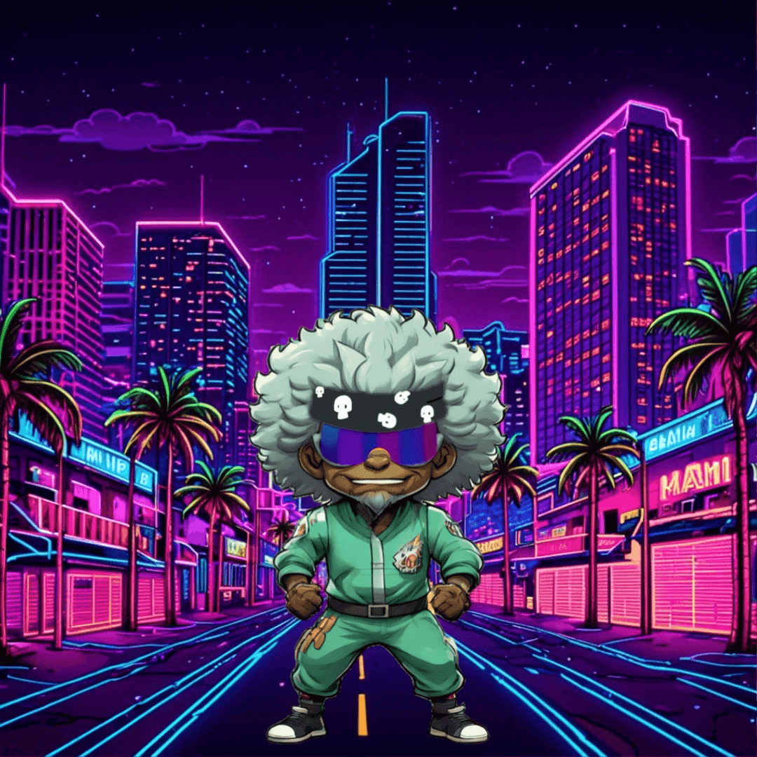 Jobu V1 Founder #101 — Miami Synthwave background