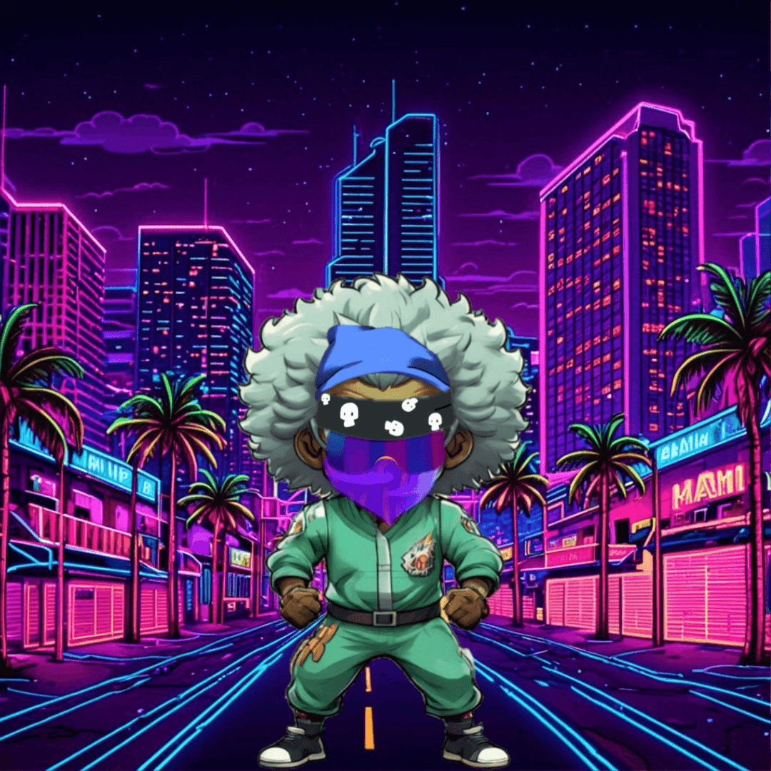Jobu V1 Founder #102 — Miami Synthwave background