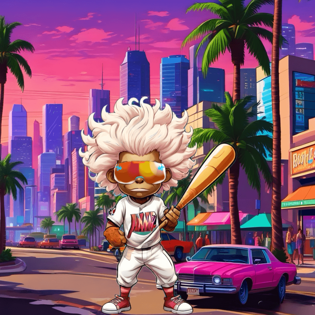 Jobu V1 Founder #105 — Miami Sunset background