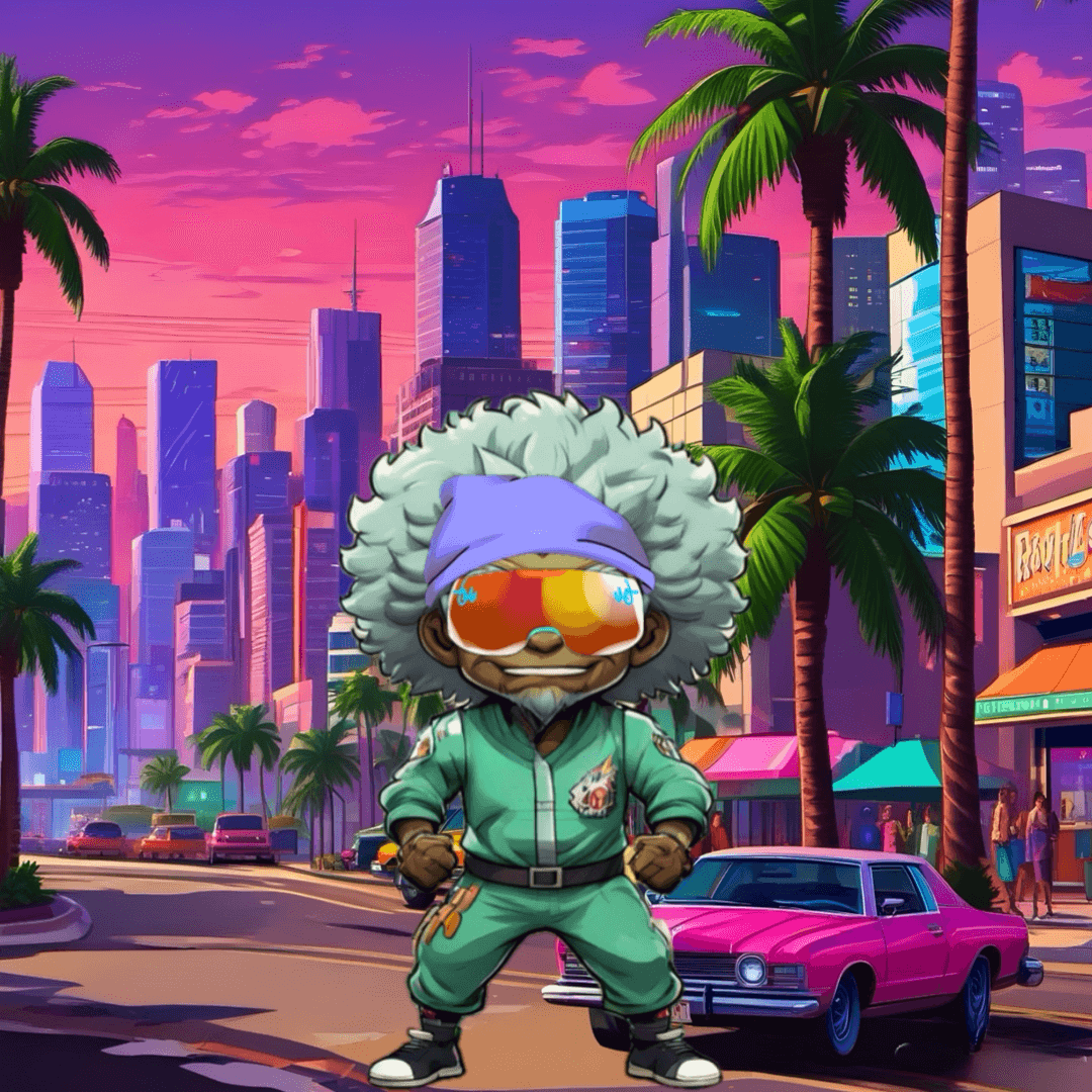 Jobu V1 Founder #106 — Miami Sunset background