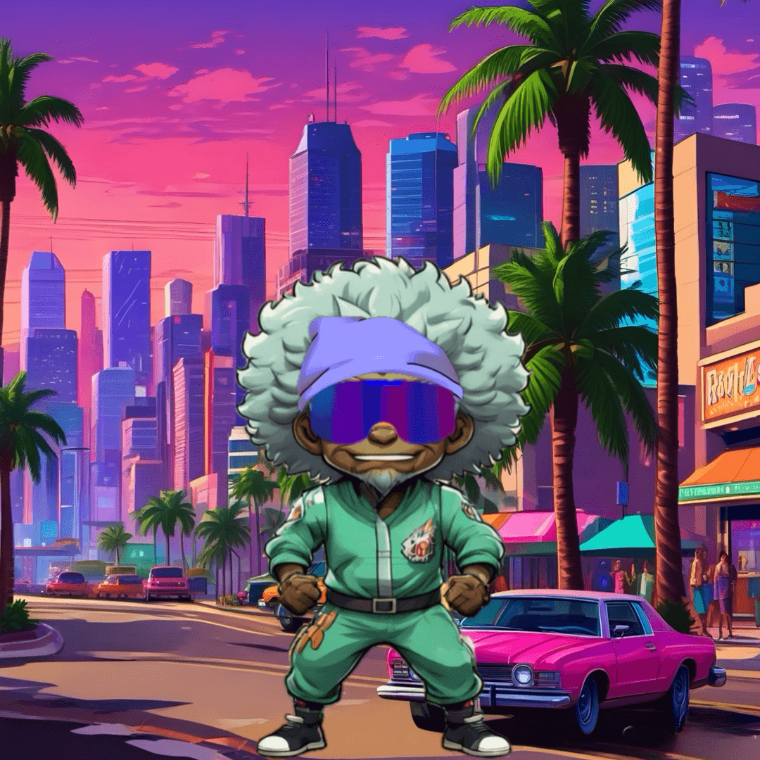 Jobu V1 Founder #107 — Miami Sunset background