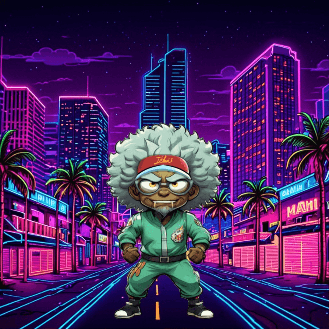 Jobu V1 Founder #036 — Miami Synthwave background