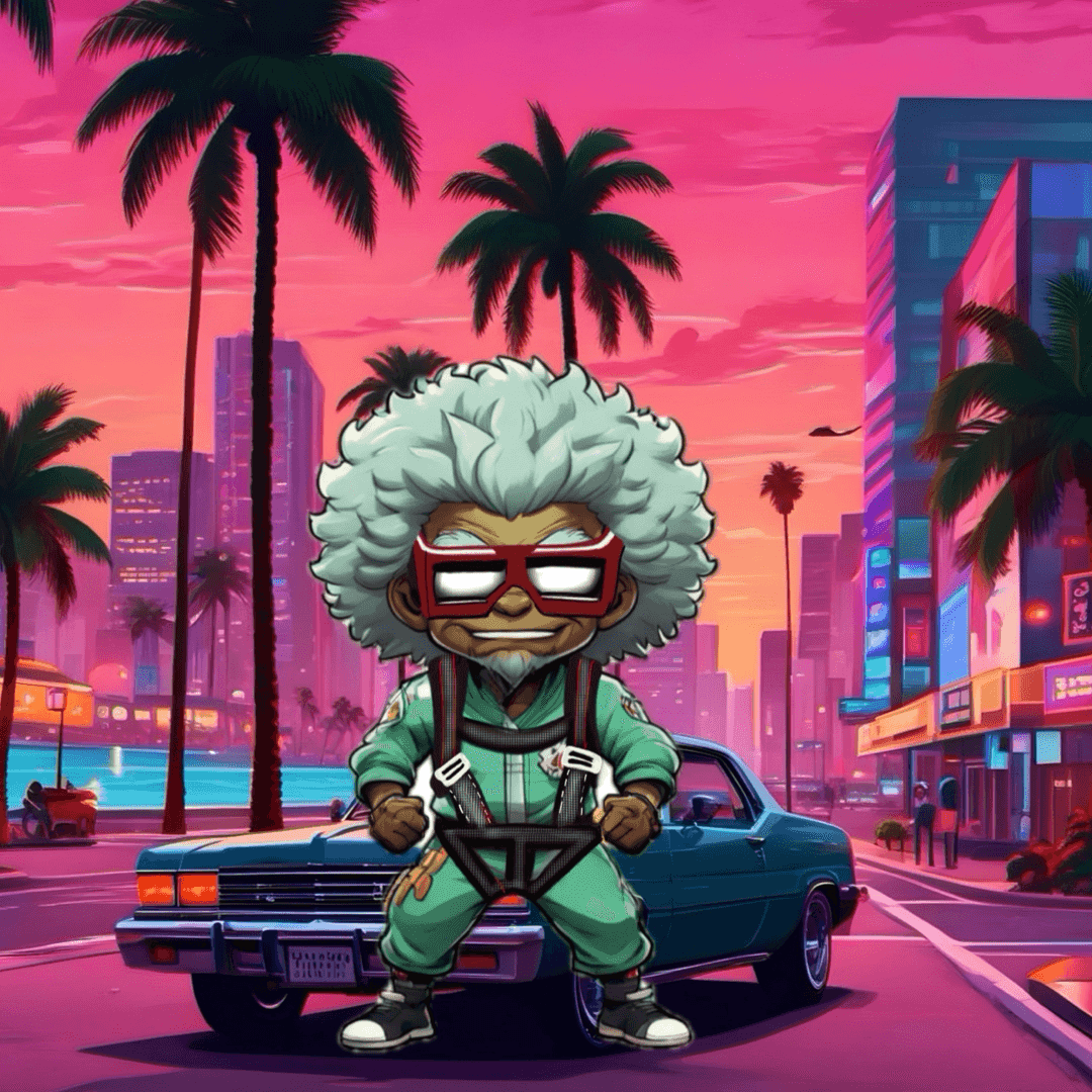 Jobu V1 Founder #064 — Miami Sunset background