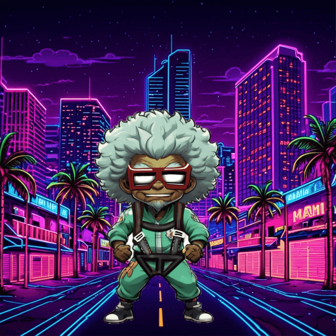 Jobu V1 Founder #065 — Miami Synthwave background