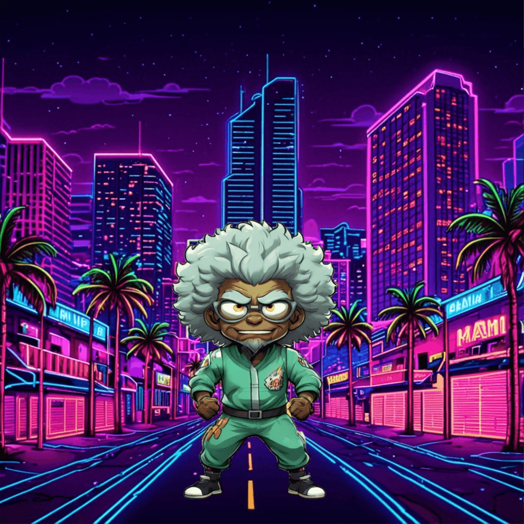 Jobu V1 Founder #091 — Miami Synthwave background